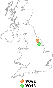 map showing distance between YO62 and YO43