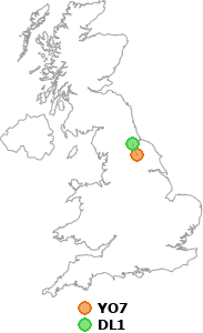 map showing distance between YO7 and DL1