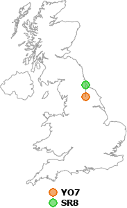 map showing distance between YO7 and SR8