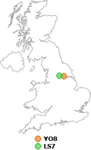 map showing distance between YO8 and LS7
