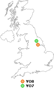 map showing distance between YO8 and YO7
