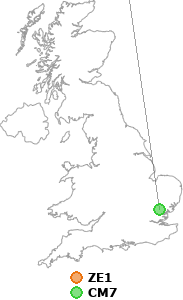 map showing distance between ZE1 and CM7