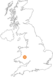 map showing location of Gwystre, Powys
