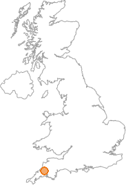 map showing location of Launceston, Cornwall