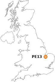 map showing location of PE13