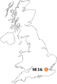 map showing location of SE16