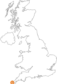 map showing location of St Buryan, Cornwall