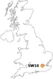 map showing location of SW18