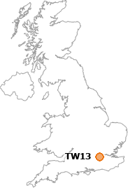 map showing location of TW13