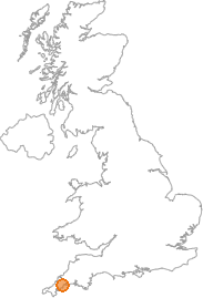 map showing location of Charlestown, Cornwall