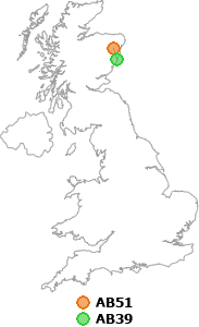 map showing distance between AB51 and AB39