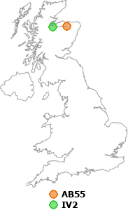 map showing distance between AB55 and IV2