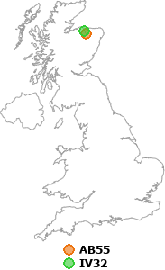 map showing distance between AB55 and IV32