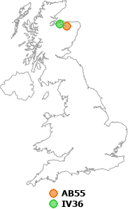 map showing distance between AB55 and IV36