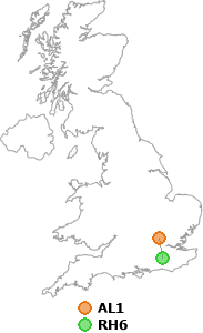 map showing distance between AL1 and RH6