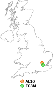 map showing distance between AL10 and EC3M