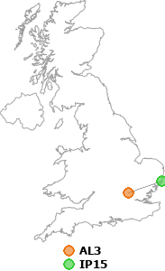 map showing distance between AL3 and IP15