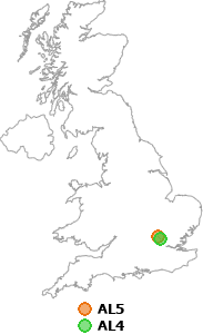 map showing distance between AL5 and AL4