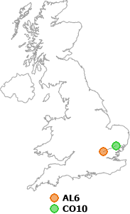 map showing distance between AL6 and CO10