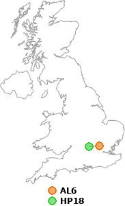 map showing distance between AL6 and HP18
