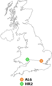 map showing distance between AL6 and HR2