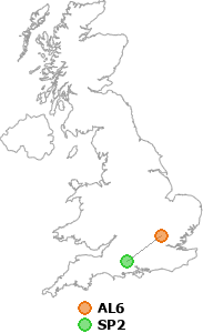 map showing distance between AL6 and SP2