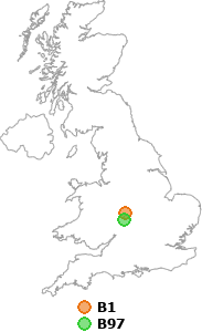 map showing distance between B1 and B97