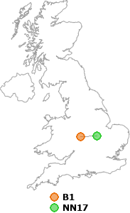 map showing distance between B1 and NN17