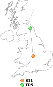 map showing distance between B11 and TD5