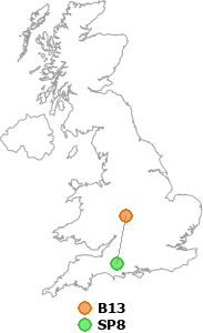 map showing distance between B13 and SP8