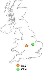map showing distance between B17 and PE9