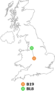 map showing distance between B19 and BL8