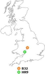 map showing distance between B32 and HR9