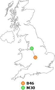 map showing distance between B46 and M30