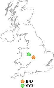 map showing distance between B47 and SY3