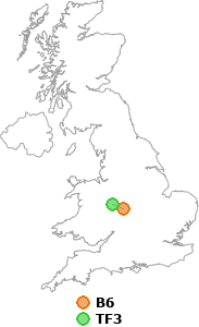 map showing distance between B6 and TF3