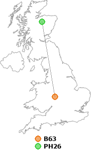 map showing distance between B63 and PH26