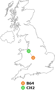 map showing distance between B64 and CH2