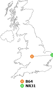 map showing distance between B64 and NR31
