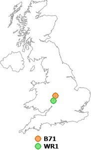 map showing distance between B71 and WR1