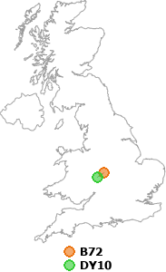 map showing distance between B72 and DY10