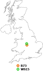 map showing distance between B73 and WS15