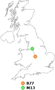 map showing distance between B77 and M13