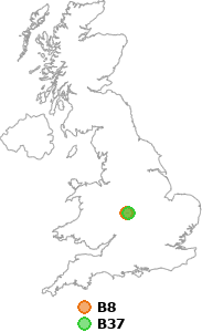map showing distance between B8 and B37