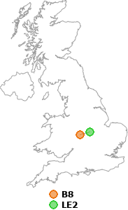 map showing distance between B8 and LE2