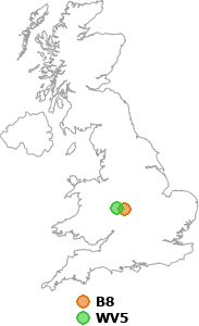 map showing distance between B8 and WV5