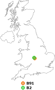 map showing distance between B91 and B2