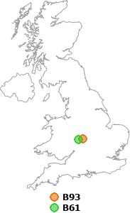 map showing distance between B93 and B61