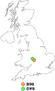 map showing distance between B98 and DY8
