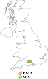 map showing distance between BA12 and SP4